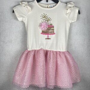 ✨ Rare Editions Girls 4T Pink Tutu Birthday Dress w/ Glitter Cake Applique 🎂💖